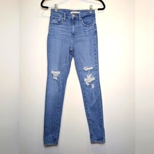 Levi's 721 High Rise Distressed Blue Skinny Jeans Size 25